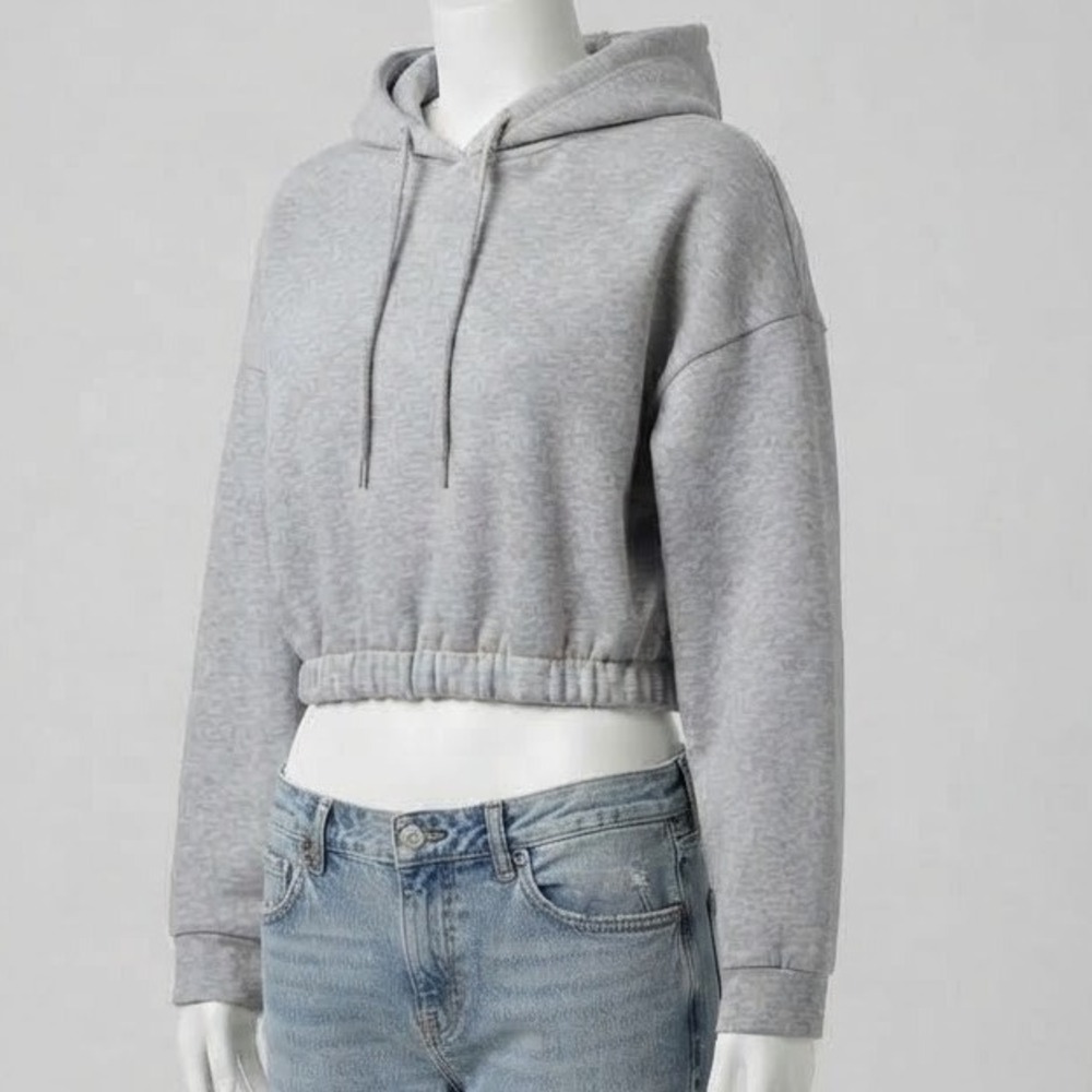 Scoop Womens Scuba Pullover Hoodie Heather Grey Cropped Sweatshirt XL 16-18 NWT